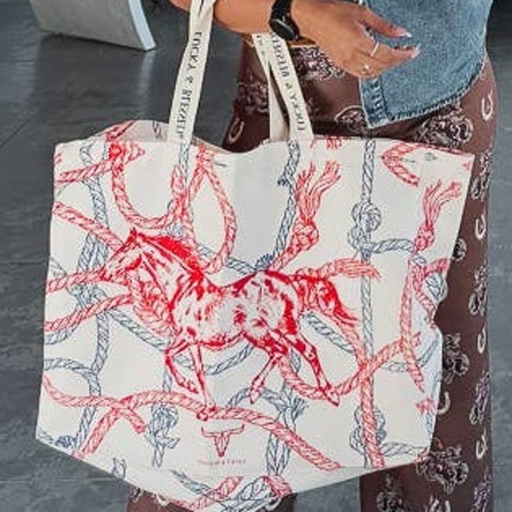 Horse & Rope Print Canvas Tote Bag — Oversized Ranch-Style Western
